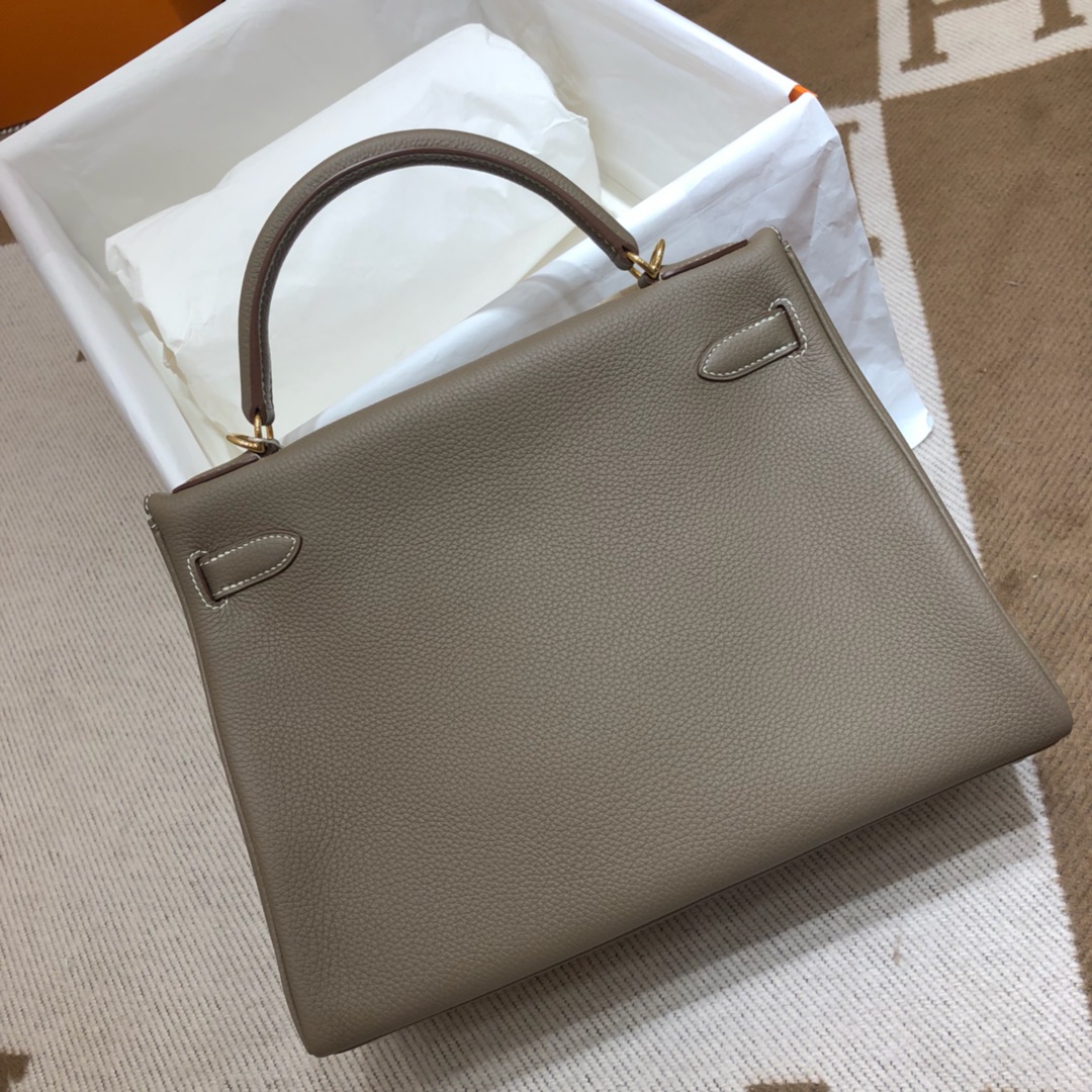 Hermes Kelly 32cm Handbag Shoulder Bag in Etoupe Togo Leather